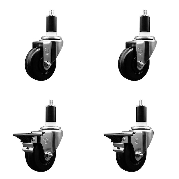 3.5'' Phenolic Wheel Swivel 1-3/8'' Expand Stem Caster Set 2 Brakes, 4PK